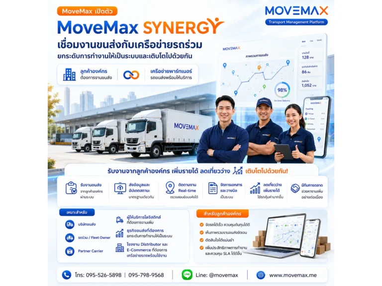 MoveMax เปิดตัว “MoveMax Synergy” เชื่อมงานขนส่งกับเครือข่ายรถร่วม ยกระดับการทำงานให้เป็นระบบและเติบโตไปด้วยกัน