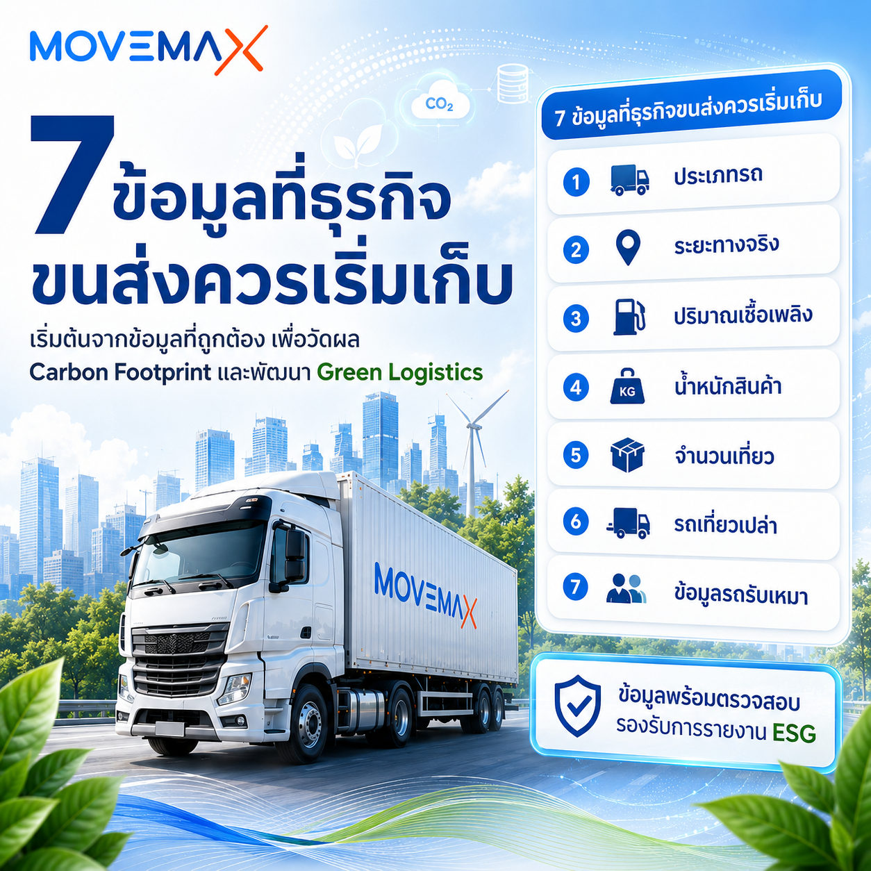 7 ข้อมูลที่ธุรกิจขนส่งควรเริ่มเก็บ เพื่อวัดต้นทุน เพิ่มประสิทธิภาพ และเตรียมพร้อมสู่ Carbon Footprint & Green Logistics
